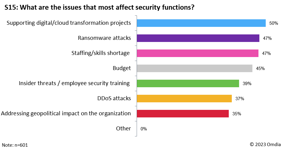 Figure 3: Omdia Cybersecurity Decision Maker survey, issues most affecting security functions